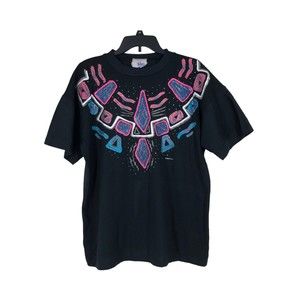 Vintage 1980s Puff Paint Embellished T-Shirt; Southwestern; Weathered Blues Tag